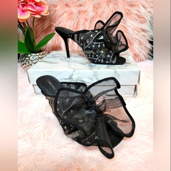 ZARA Basic Slides Heels Slip Ons Sequins - Picture 1 of 12